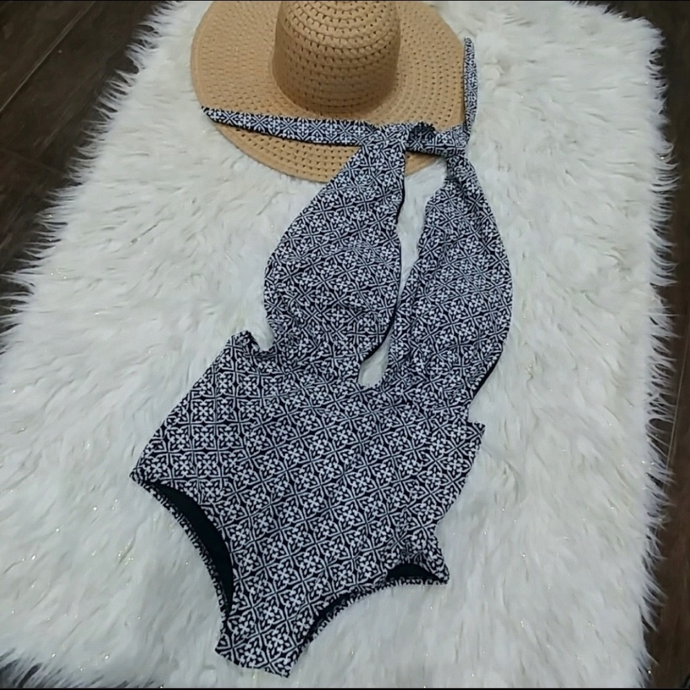 Plunging one piece swimsuit
